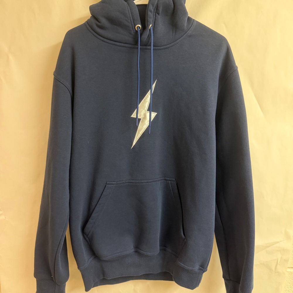 Bruce Bolt Pullover Active Mens Navy Blue‎ Hoodie Lightning Bolt Logo Baseball L